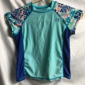 Girls OP swim t-shirt medium 7-8 blue leopard no bottoms